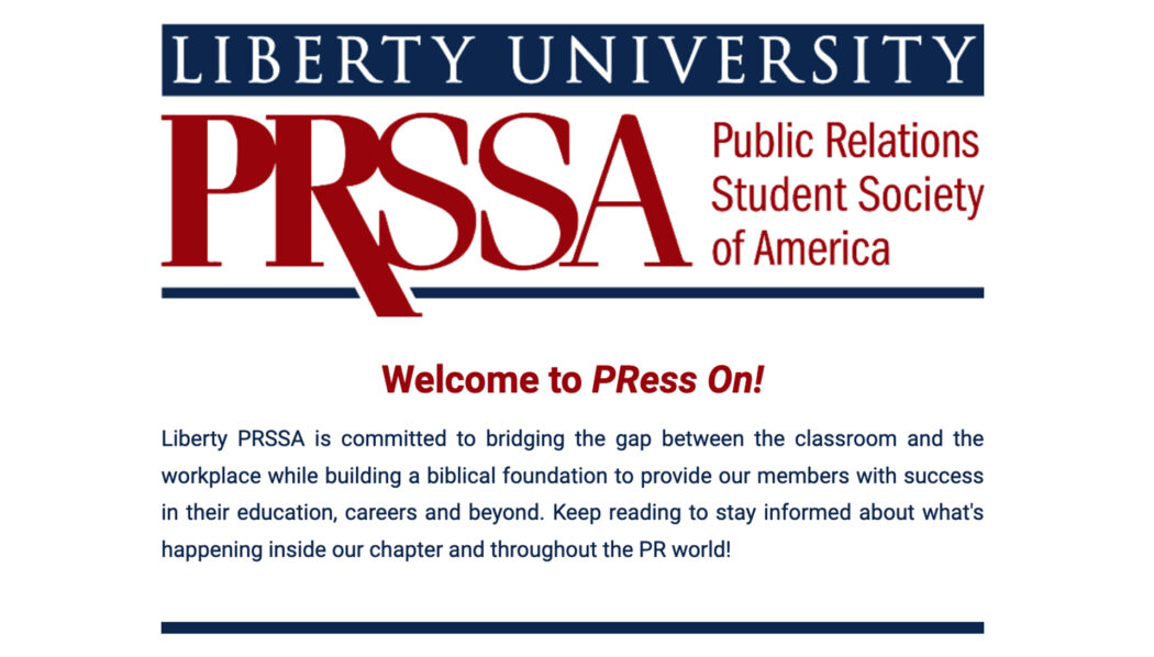 Liberty Public Relations Student Society of America PRess On Newsletter header